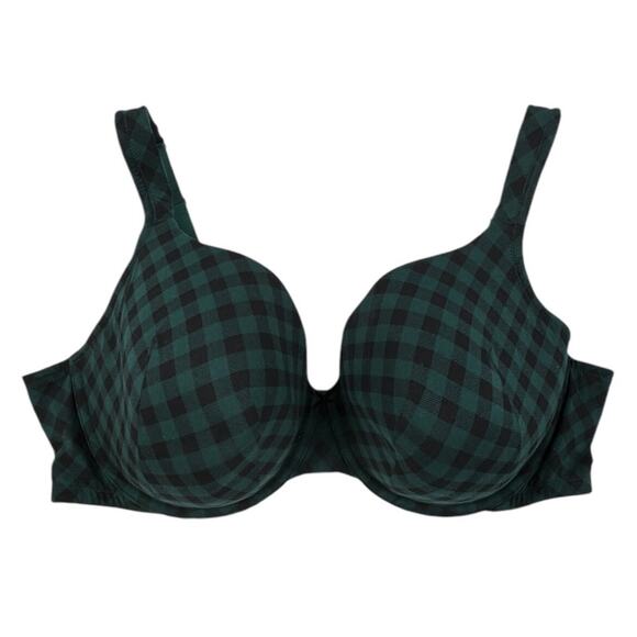 Cacique 46DD Bra Full Coverage Lightly Lined Green Black Check Garden Check - Picture 5 of 11
